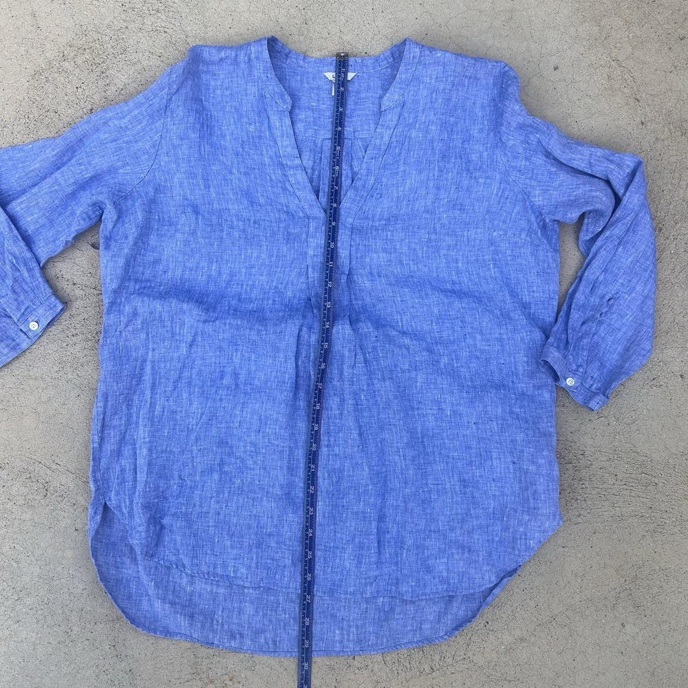 L.L. Bean Cool Blue  100% Linen Tunic Blouse Size L Washable Boho Beach Resort - Picture 6 of 10
